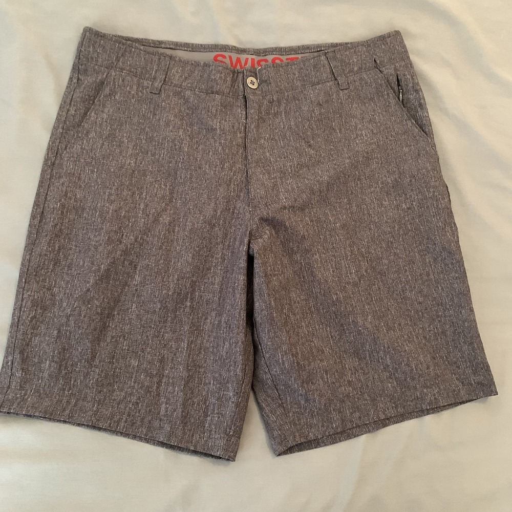 SwissTech Shorts Mens 35 Gray Heather Chino 10 Inseam Lightweight Travel Casual